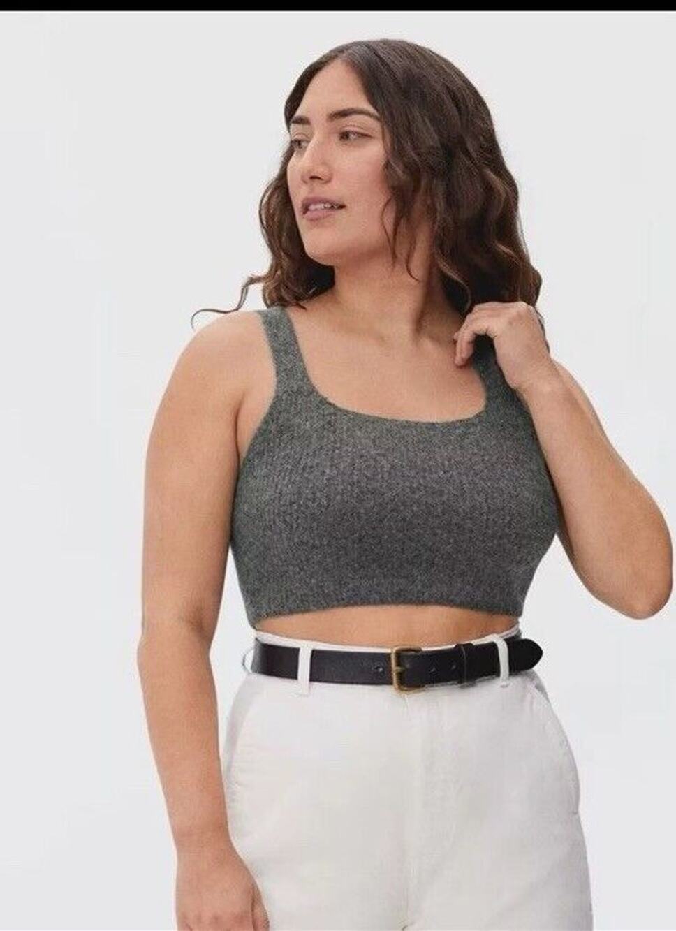 Everlane charcoal grey wool yak hair knit cozy stretch crop bralette tank top S - Picture 1 of 11